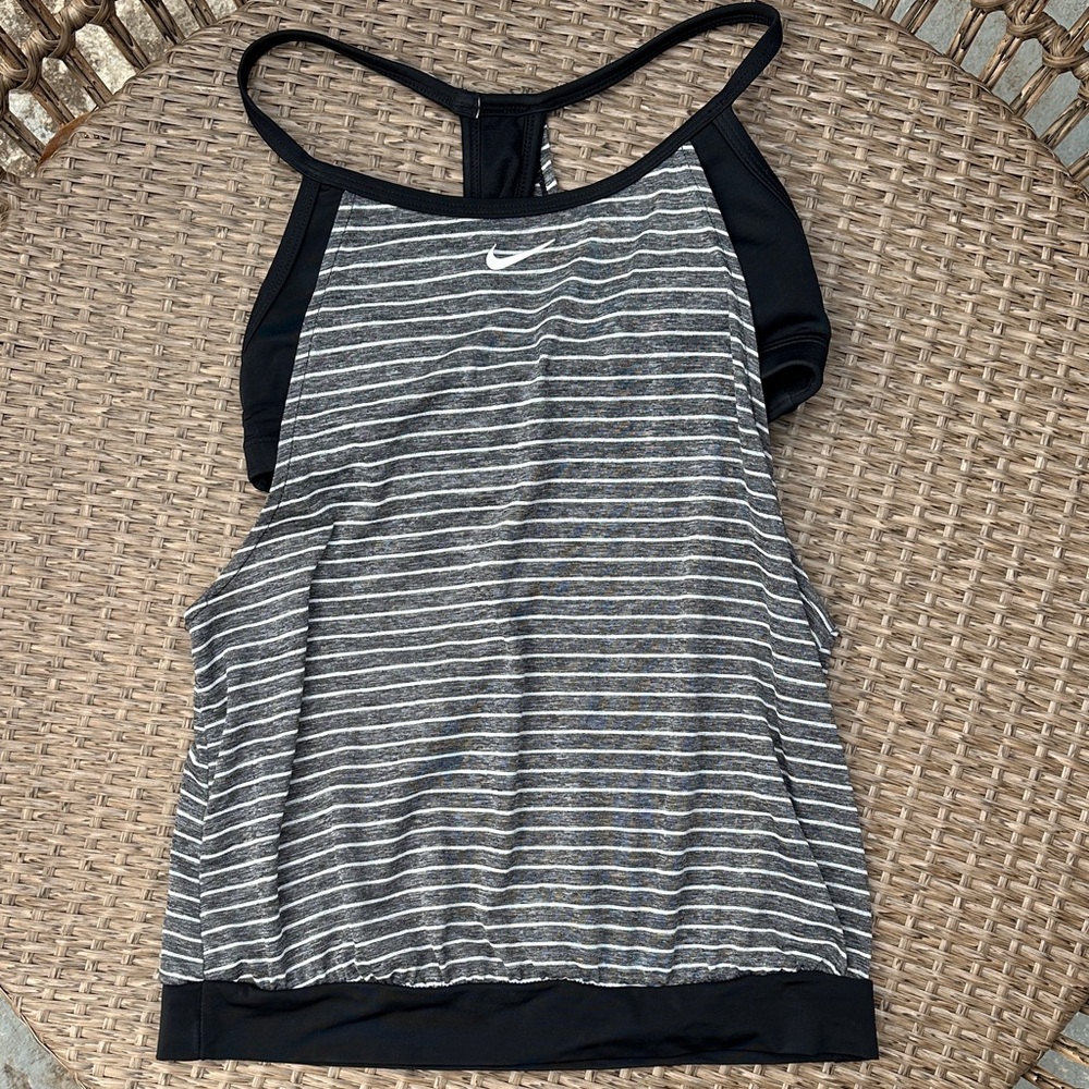 Nike Women's Black and Gray Striped Tank  or swim top, size small